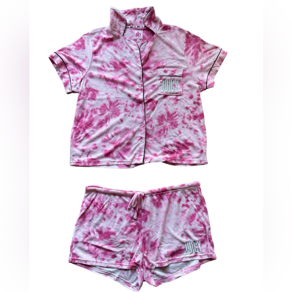 JUICY COUTURE Short Sleeve Shirt and Pajama Shorts Lounge Sleepwear Set Size XL